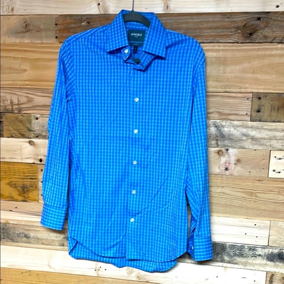 Bonobos Size 15-33 Blue Checker Slim Fit Long Sleeve Button Down Shirt - Picture 1 of 6
